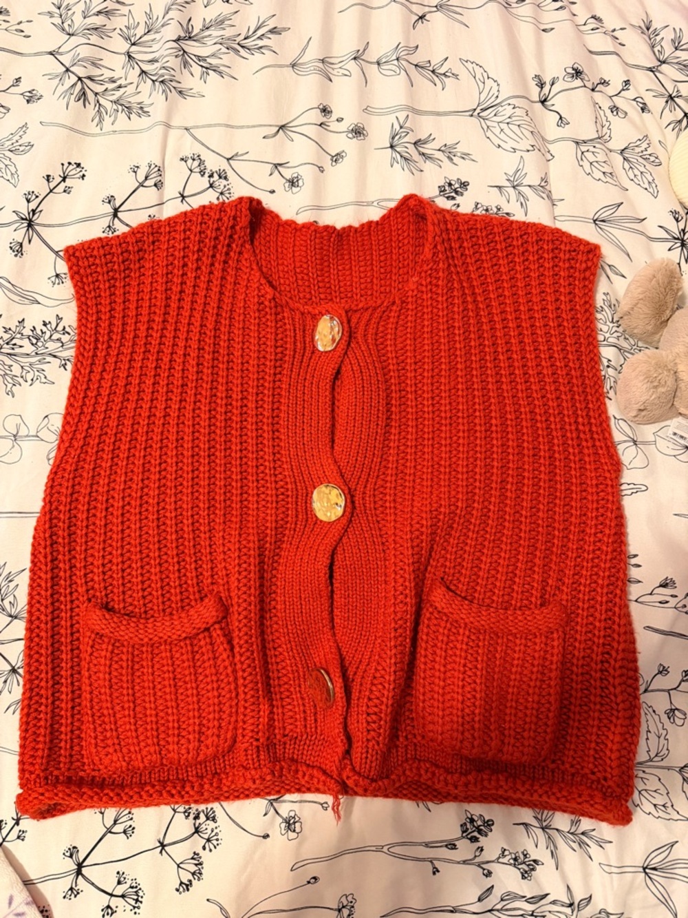Classic Red Knit Button-Front Women's Sweater Vest